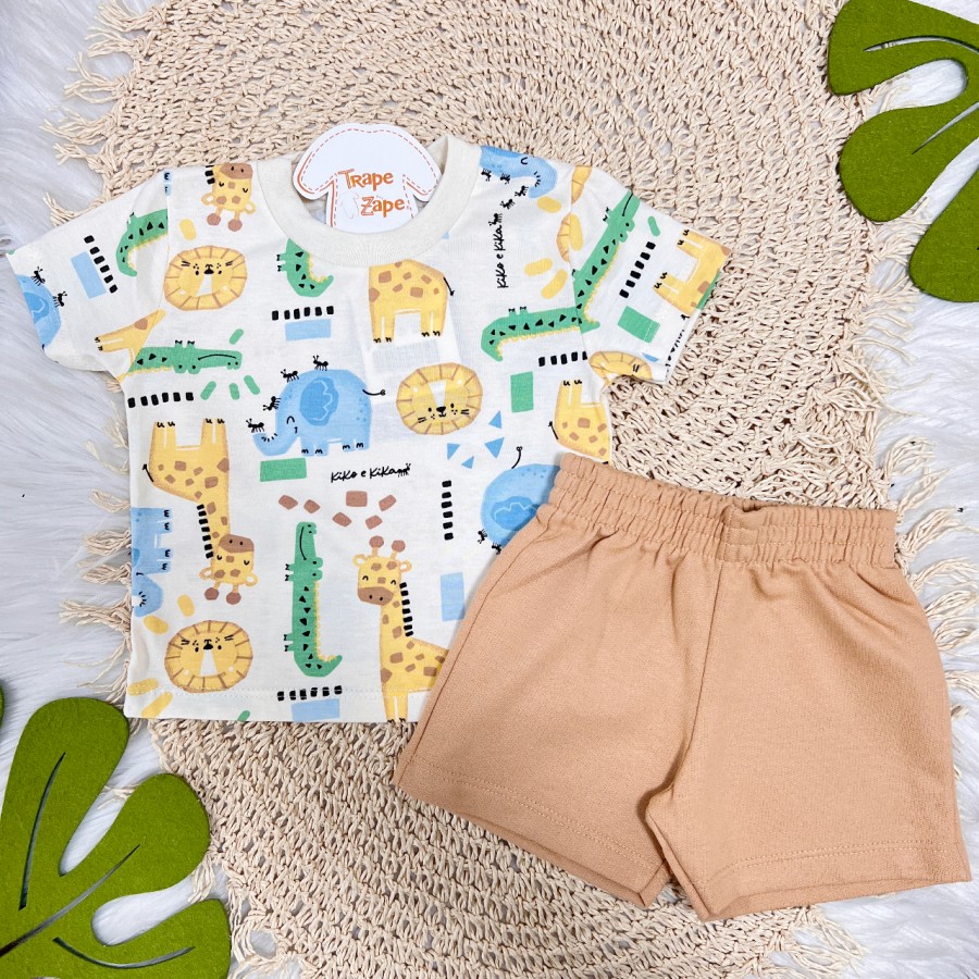Conj. Camiseta Safari e Bermuda em Moletinho - Areia
